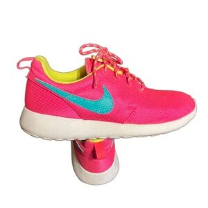 Nike Bright Pink and Neon Yellow Sneakers Youth Size 7.